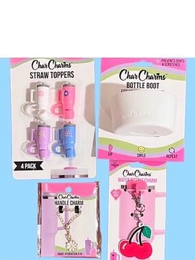 🆕- Char Charms- Set of 4 Water Bottle Accessories-Straw Toppers, Boot & Charms